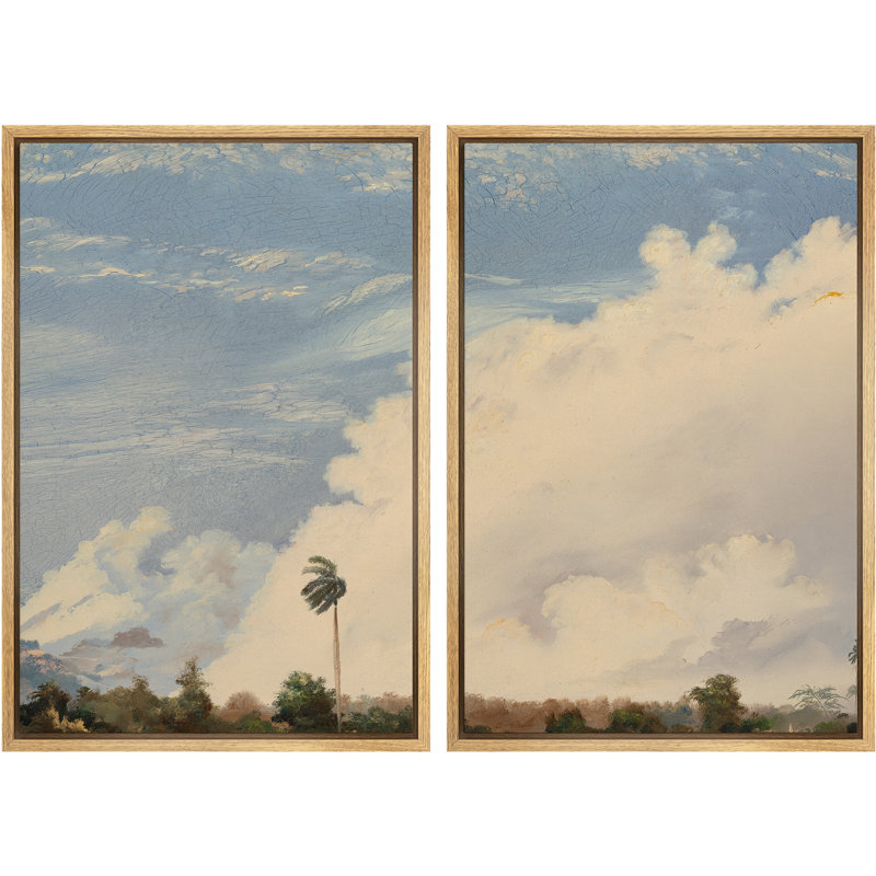 "Vintage Tropical Sky Cloud Landscape", art mural encadré sur toile, ensemble de 2 pièces, H 24 po x l 16 po, Naturel