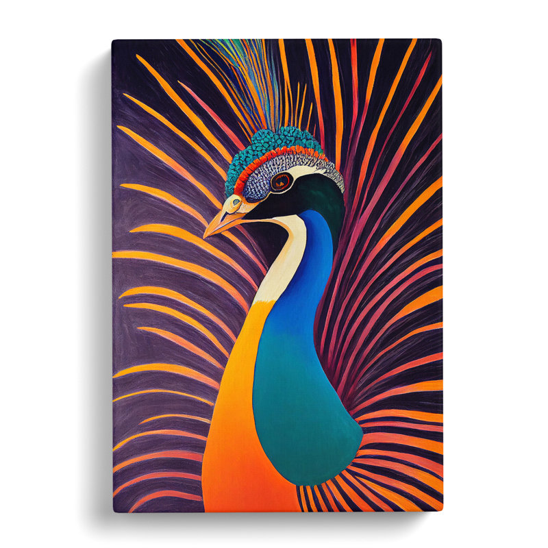 Bold Peacock Art No.7 - Print, No Matte, Wrapped Canvas, 50cm H x 35cm W x 3cm D