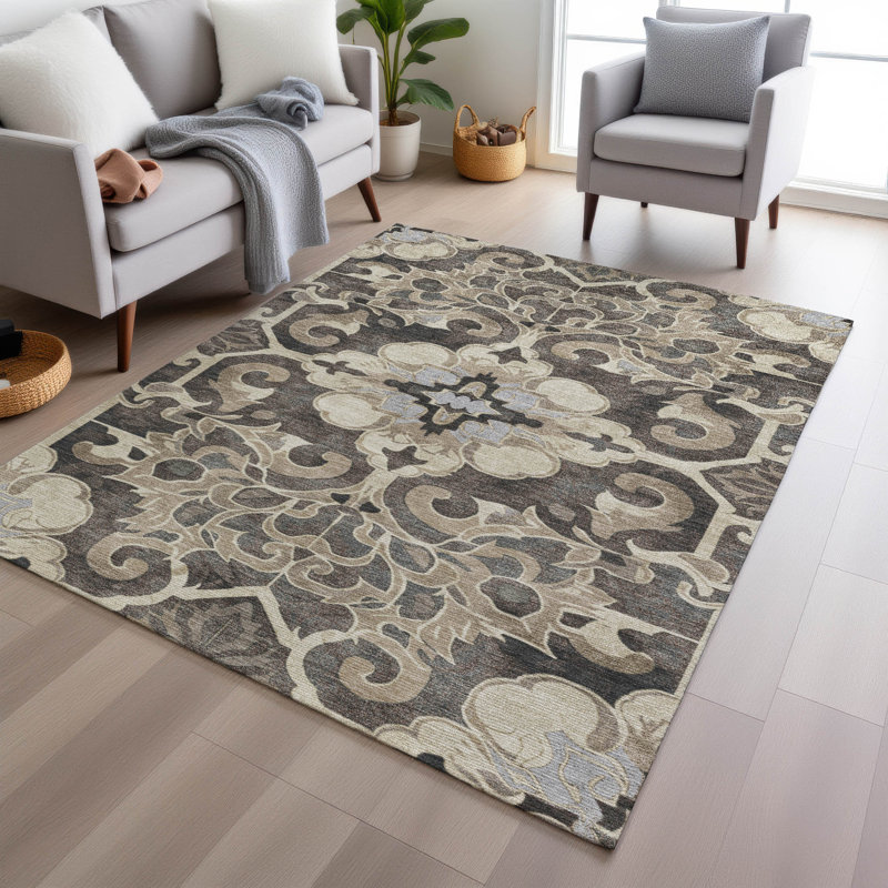 Machine Washable Indoor/Outdoor Xhevrie Chocolate Rug, Rectangle 8' x 10'