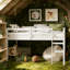 Lit mezzanine bas simple en bois massif avec échelle-339277524