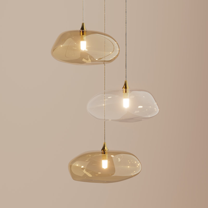Kloud 3 petites lumières sphériques en verre mélangé, Nickel satiné, 1 Clear, 2 Amber