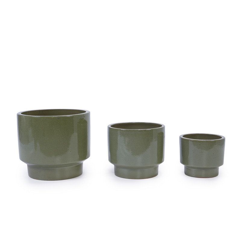 3 Pieces Ceramic Flowerpot, Modern Planter for Patio, Garden or Windowsills - Antique Light Green, Antique Light Green
