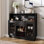 Grande armoire-bar pour le rangement à la maison avec portes en verre Armoire de cuisine moderne pour la salle à manger comme station de bar à vin et rangement noir