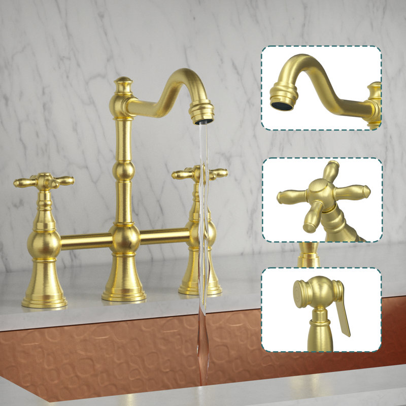 Akicon Kitchen Faucet with Side Spray, Brushed Gold