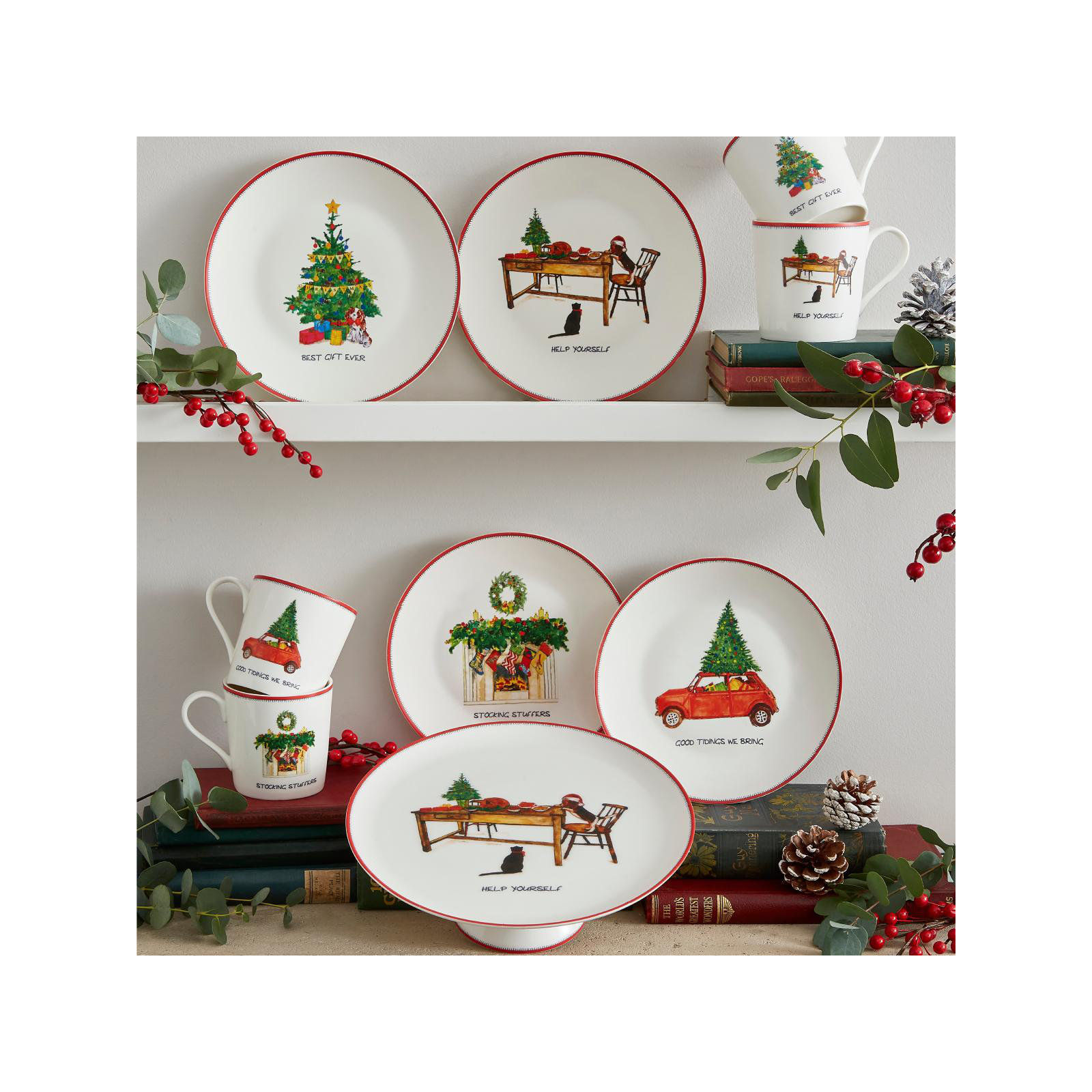 8" Christmas Doodles Plates, Set of 4