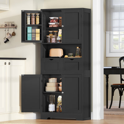 Kitchen Pantry Cabinet With Adjustable Shelf, Tall Storage Cabinet With 2 Drawers & 4 Door Shelves, Food Pantry Cabinets, for Kitchen, Dining Room, Living Room, Black
