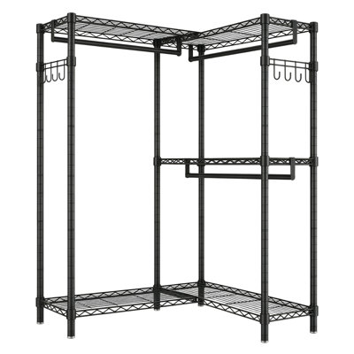 2‑in‑1 L‑Shaped Corner / Straight Garment Rack, Heavy‑Duty Freestanding Metal Clothing Rack