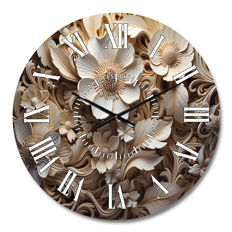 Flourishing Floral Organic Patterns - Flowers White Face Wall Clock, Medium