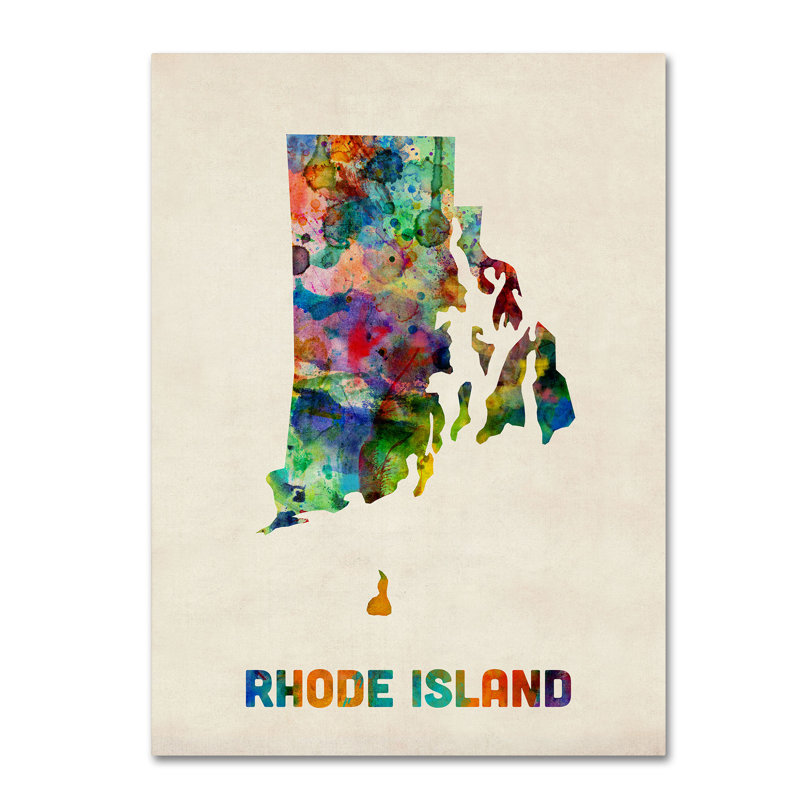 « rhode island map » par michael tompsett, impression sur toile tendue encadrée, H 47 po x l 35 po x P 2 po