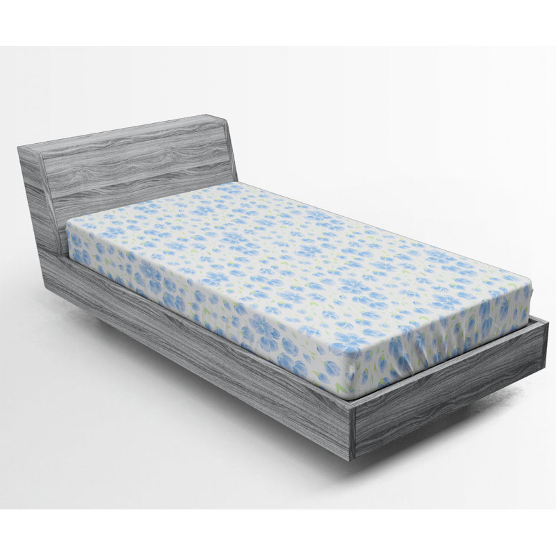 Microfiber Floral Fitted Sheet, Twin XL Fitted Sheet, Blue Floral