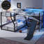 Lit superposé simple au-dessus de L en forme de L avec lit simple mezzanine, lit superposé triple en métal avec glissière et ports USB, conception peu encombrante et silencieuse, noir