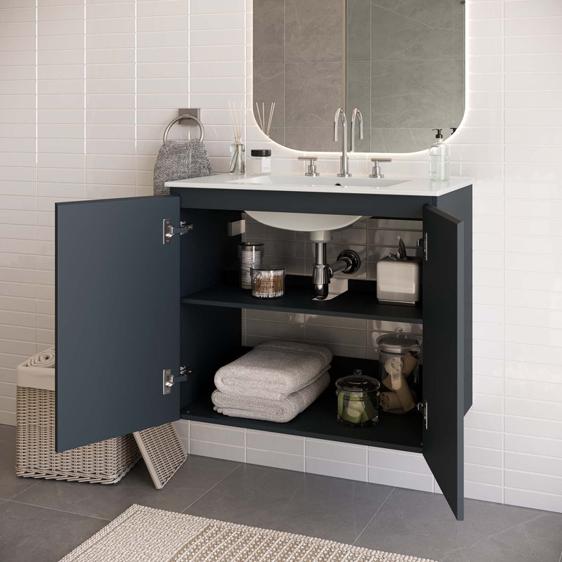 Ensemble de meuble-lavabo mural Bryn, gris, Blanc