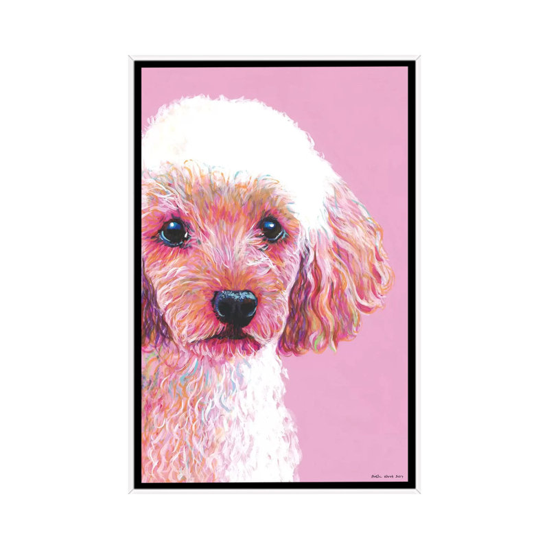Poodle On Pink by Kirstin Wood - Painting on Canvas, 101.6 cm H x 66.04 cm W, White Framed