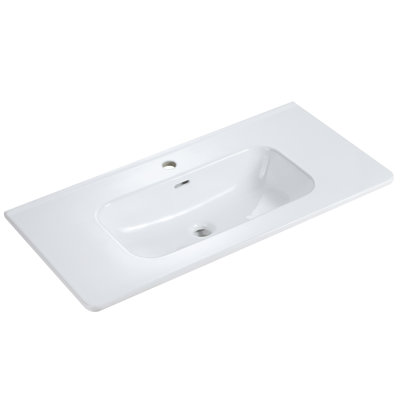 Integrated White Ceramic Basin Sink, Drain Not Included, Durable and Elegant Design
