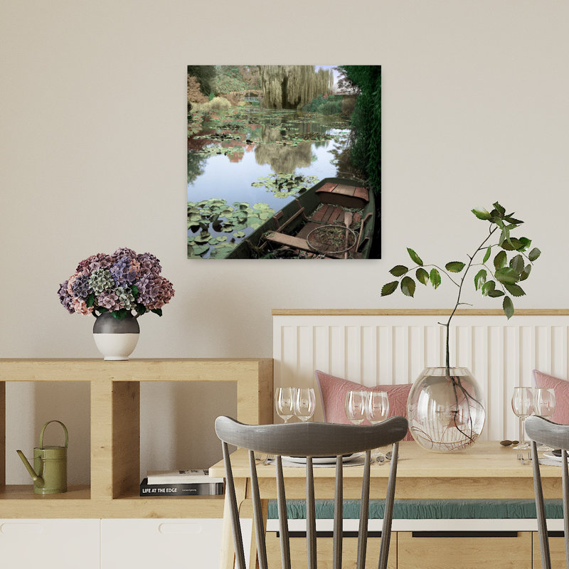 Bateau Giverny 1, art abstrait, paysage, H 18 po x l 18 po