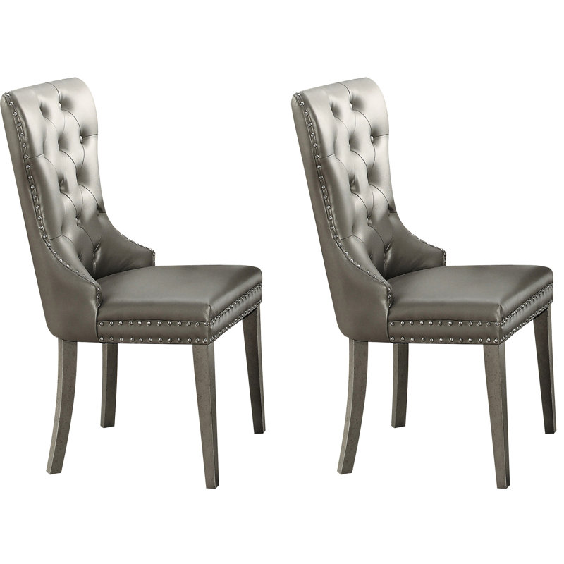 Chaises d'appoint de salle à manger classiques en champagne 2 - à oreilles avec 2 boutons - pour un temps douillet