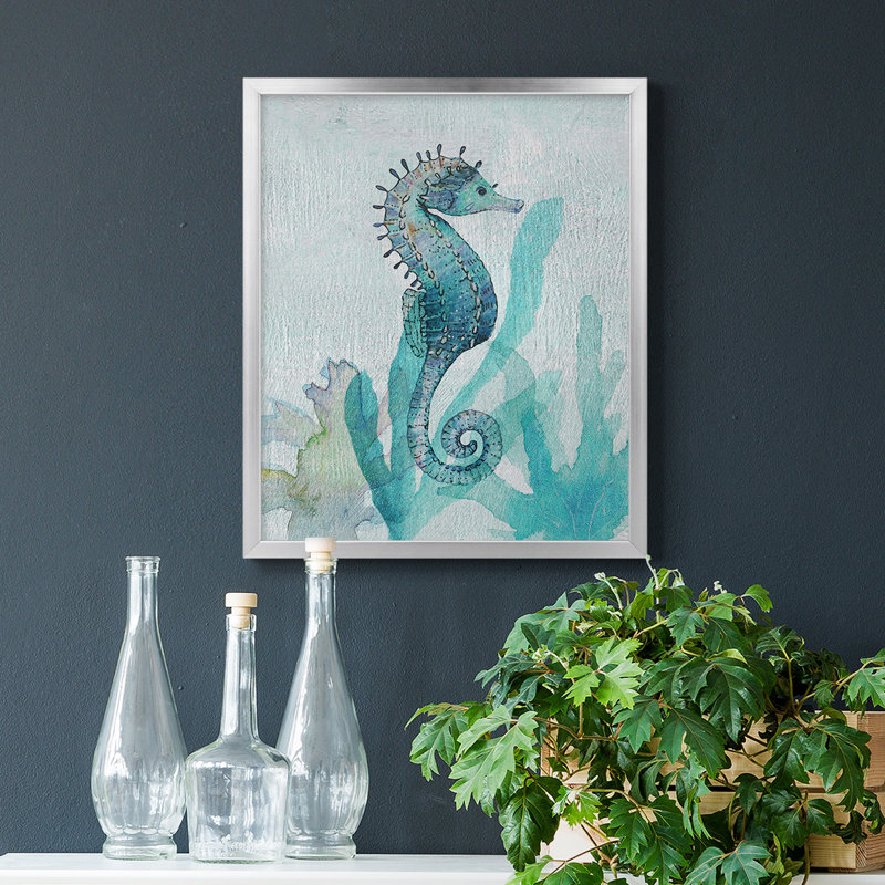 Hippocampe I, toile encadrée de qualité supérieure - prête à être accrochée, Argent, H 20 po x l 16 po