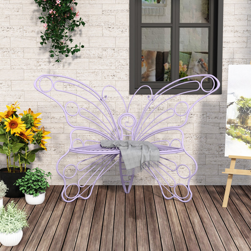  Butterfly Shaped Metal Outdoor Patio Chair, Decorative Hollow Iron Garden Accent Bench for Yard Porch Balcony, Multiple Color Options