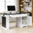 Modern 55" Fluted Writing Desk With Storage Cabinet, Drawers, Power Outlet And Built-In Shelves-97695770
