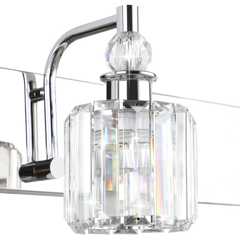 Ralbay Modern Crystal Chrome Bathroom Vanity Light With Transparent Crystal Lampshades, Hardwired Installation, UL Listed