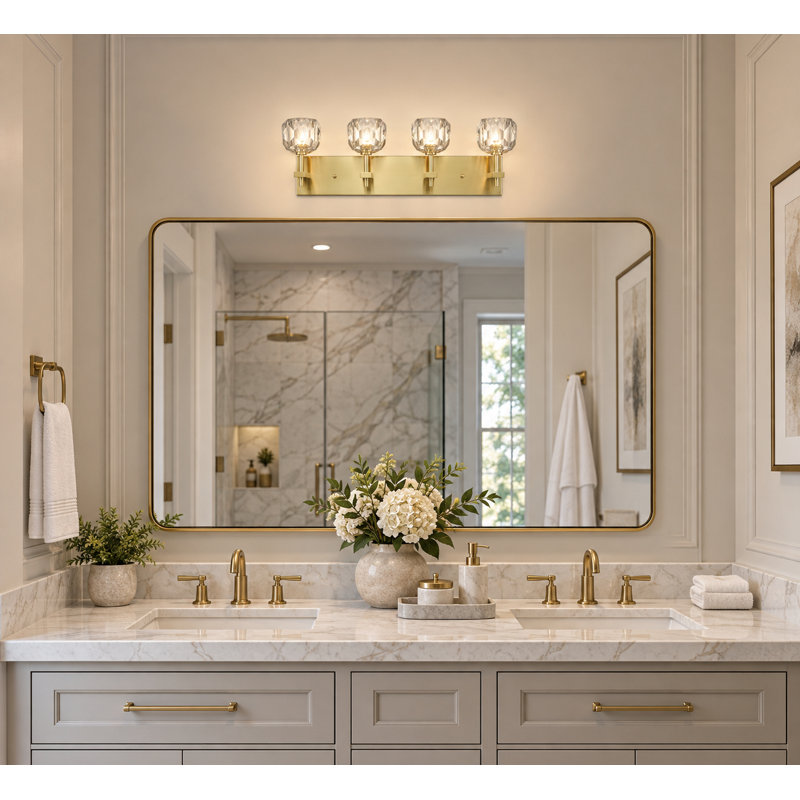 4-Light Gold Wall Sconce With Clear Crystal Shades, Gold