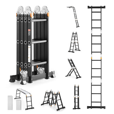 Échelle pliante multi-usages, escabeau à rallonge haute 7 en 1, échelle à 3 marches avec échelle télescopique en planche d'échafaudage, échelle robuste de 12 pieds de hauteur, capacité de 330 lb pour l'extérieur