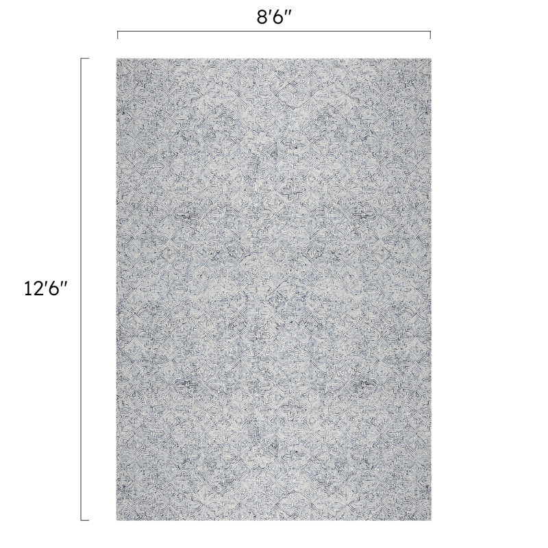 Barranco Hand Tufted Wool Blue/White Area Rug, Rectangle 8'6" x 12'6"
