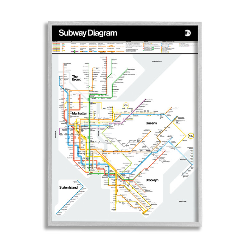 Gray Framed New York City Subway Map Canvas Print, 16" x 20"
