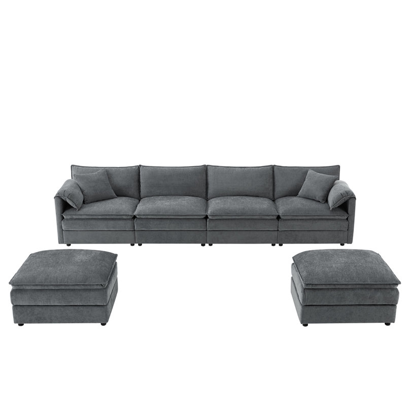 Canapé modulaire en chenille de 136 po à assise profonde et large, ensemble de canapé en forme de U avec coussins doubles, 6 places