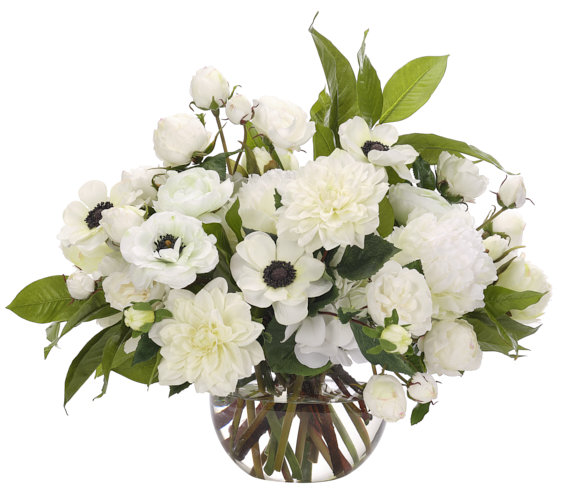 Peony Rose, White, Glass Bubble, 24wx21dx20h