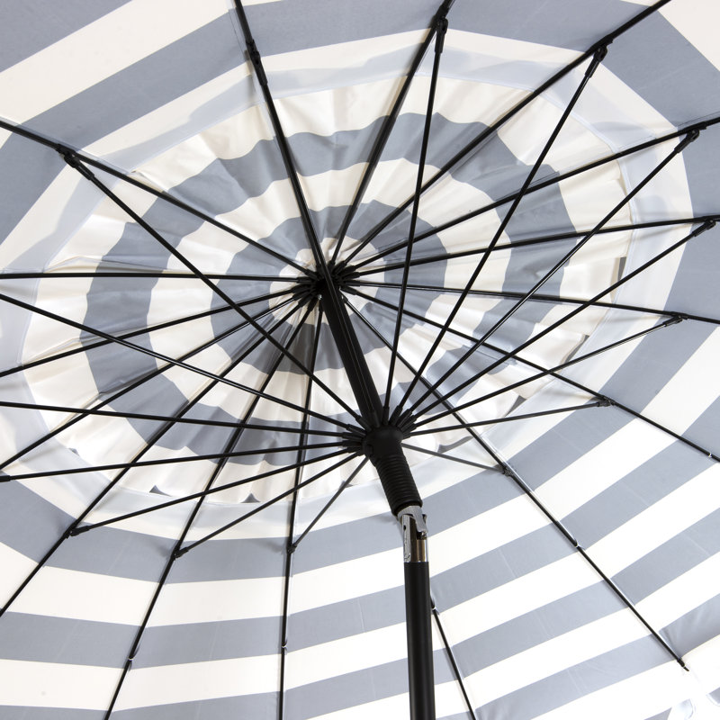 8 ft Black and White Striped Beach Patio Umbrella with Carry Bag