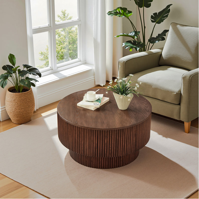 Table basse à piédestal ronde avec rangement - Ajout de salon élégant et fonctionnel, Noyer