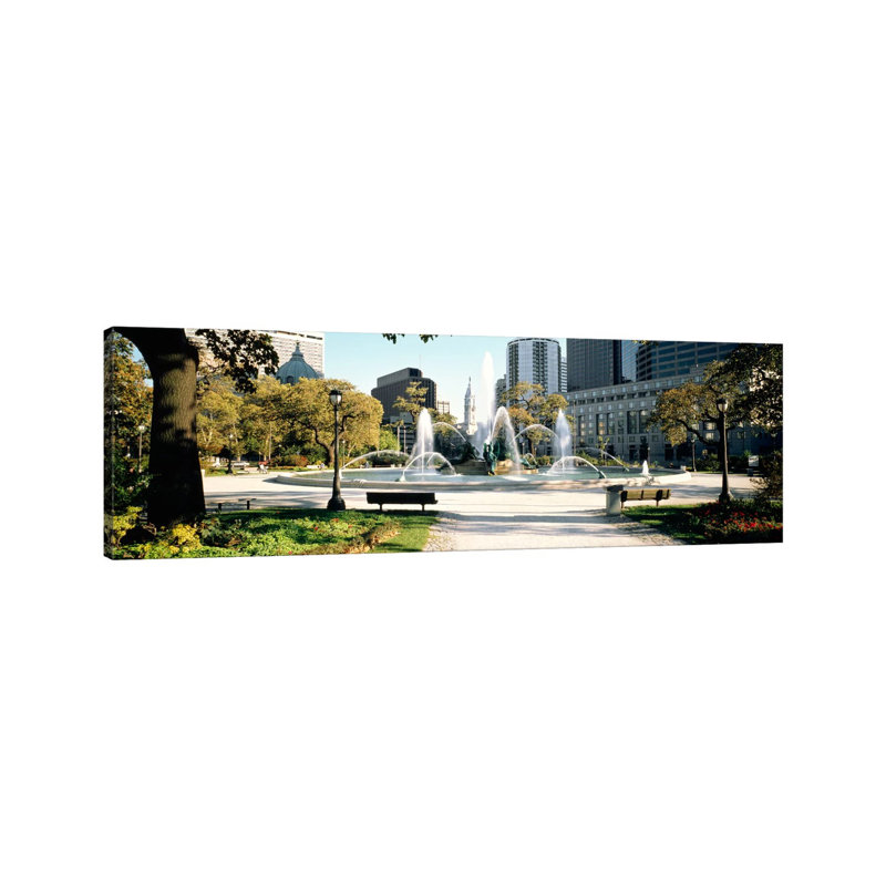 Fountain In A Park, Swann Memorial Fountain, Logan Circle, Philadelphia, Philadelphia County, Pennsylvania, USA by Panoramic Images - Wrapped Canvas Panoramic Print