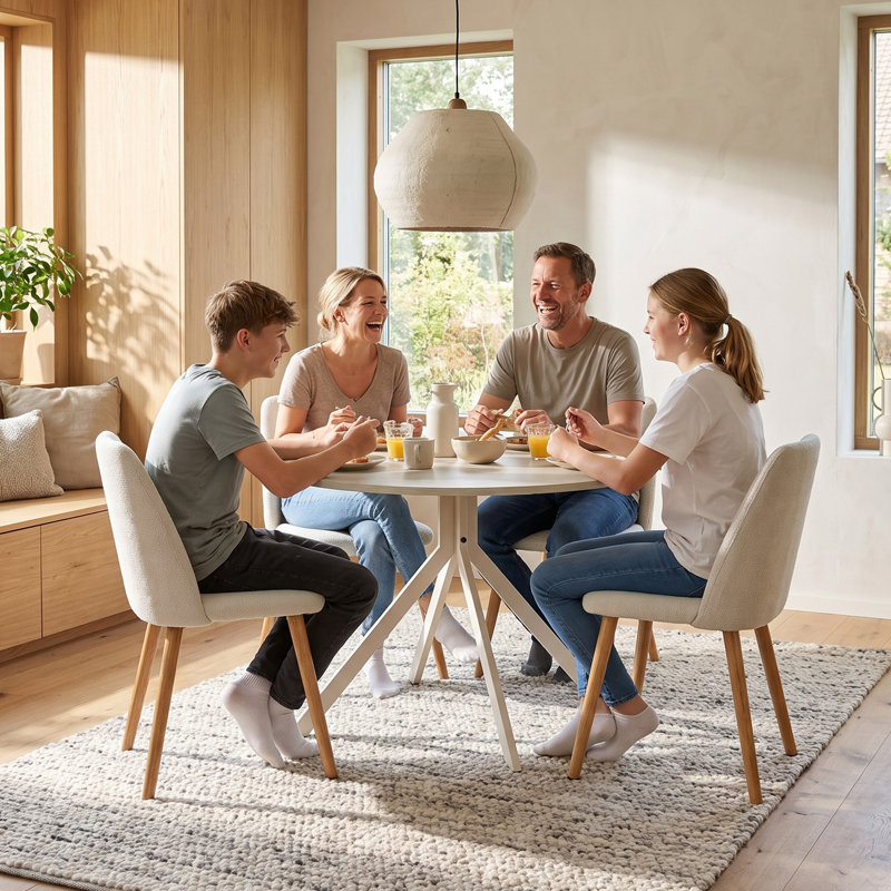 48cm H Upholstered Dining Chair, Cream, 4, Cream