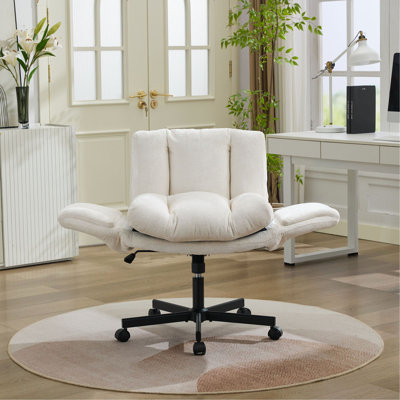 Chaise de bureau pivotante en chenille moderne, chaise de travail réglable en hauteur avec accoudoirs convertibles multi-positions, chaise de bureau double rembourrée confortable pour la maison, le bureau, la coiffeuse et le salon