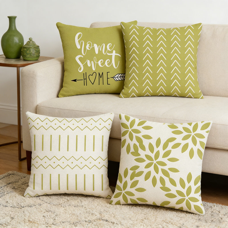 Set Of 4 Throw Pillow Covers 18X18inch Linen Geometry Square Pillow Cushion Case Throw Pillowcase Hidden Zipper Design, QG