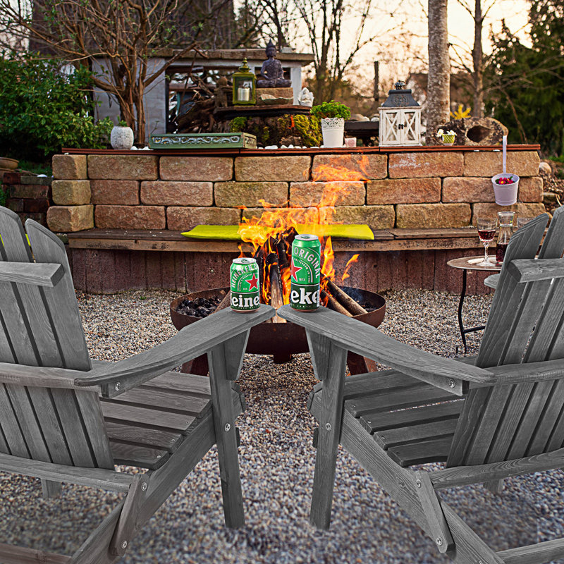 Set Of 2 Wooden Outdoor Folding Adirondack Chair, Outdoor Adirondack Chairs, Gray