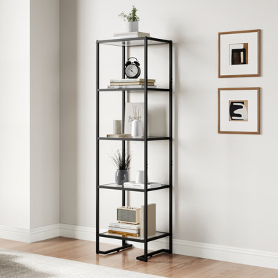 5-tier Glass Bookshelf, Tempered Glass Display Shelf, Modern Open Shelf Bookshelf, Slim Shelving Unit Bookcase For Living Room, Home Office, Bedroom by Wrought Studio