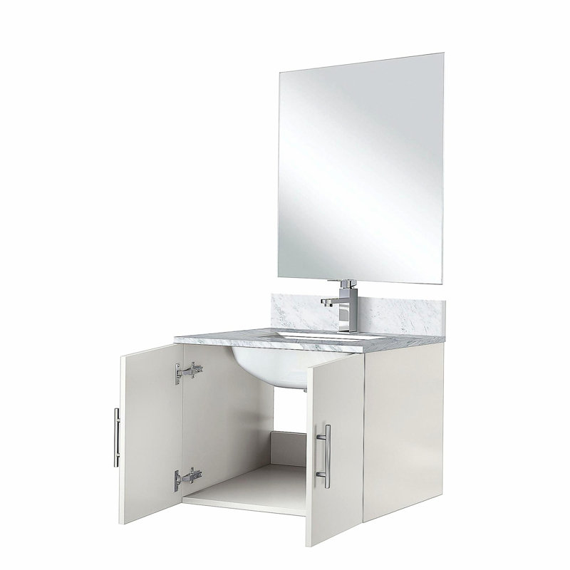 Lavabo de baignoire avec robinet et miroir à DEL, Blanc lustré, 24"