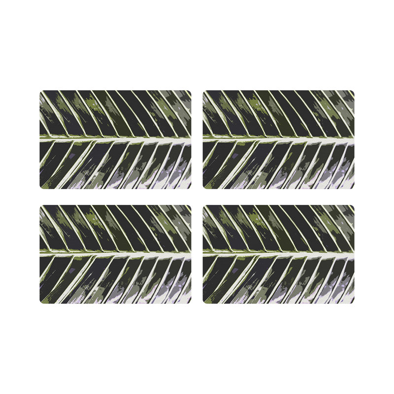Tropical Leaf Vegan Leather Rectangle Pebble Placemat, Khaki