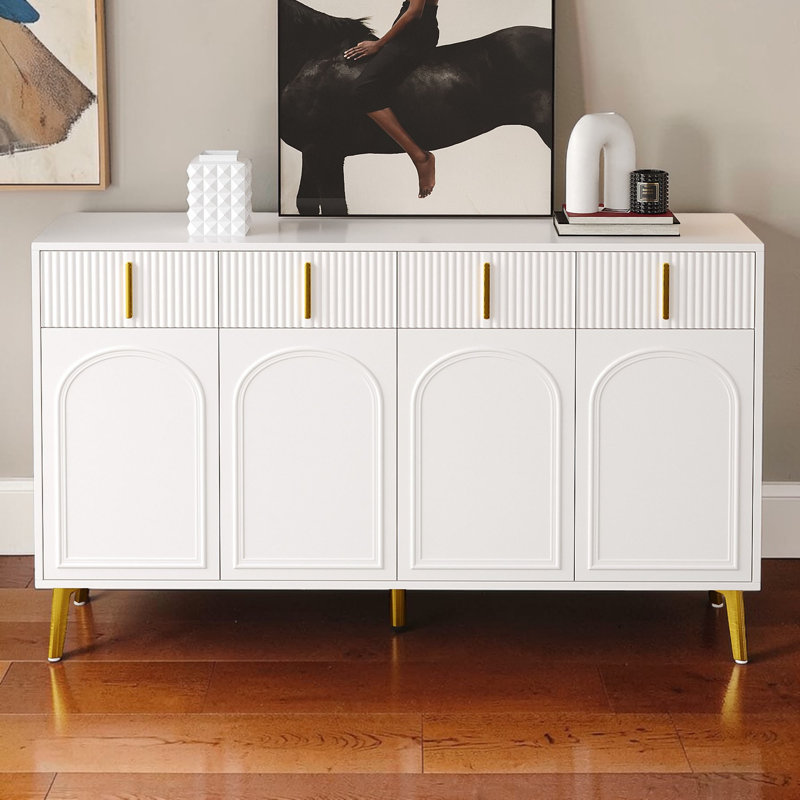 Buffet 47 portes à 4 portes avec tiroirs et tablettes réglables, Blanc