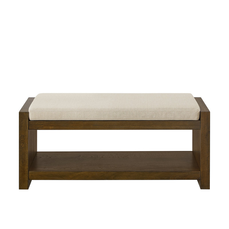 40" Accent Bench With Lower Shelf Shoe Rack, Padded Seating Bench For Living Room, Modern Compact Bed End Bench With Storage For Bedroom Seating, Removable Cushion