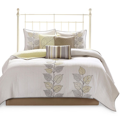 6 Piece Embroidered Yellow Quilt For King/ King With Soft Cushions In Matching Pillows