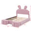 Lit plateforme double avec revêtement en tissu, livré avec 2 unités de rangement avec repose-pieds, adorable tête de lit caricature en forme d'oreille équipée de DEL intégrées