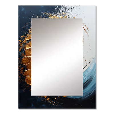 Blue And Gold Spiraling Majesty Vortex II - Abstract Spirals Large Wall Mirror, Modern Decorative Mirror, Printed Metal Art