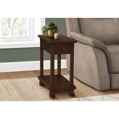 Table d'appoint étroite avec rangement, tiroir aspect placage brun foncé et rangement pour chambre à coucher