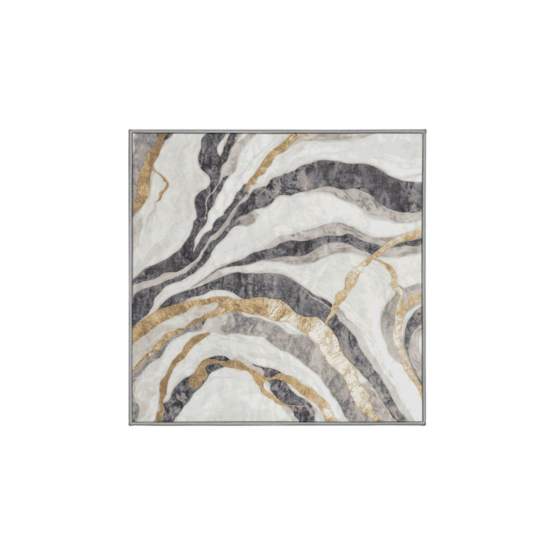 Machine Washable Gray Area Rug, Square 7'
