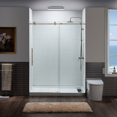 Porte de douche coulissante simple sans cadre de l 56 à 60 po x H 76 po Vital | Verre trempé épais de 3/8 po (10 mm) | Quincaillerie en acier inoxydable | Sécuritaire et incassable