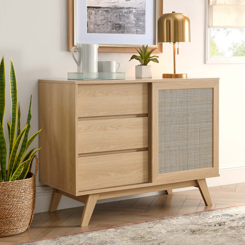 Soma 40" Oak Rattan Weave Accent Cabinet
