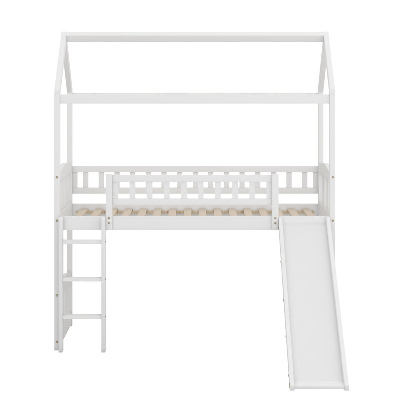 Lit mezzanine avec glissade House, Blanc
